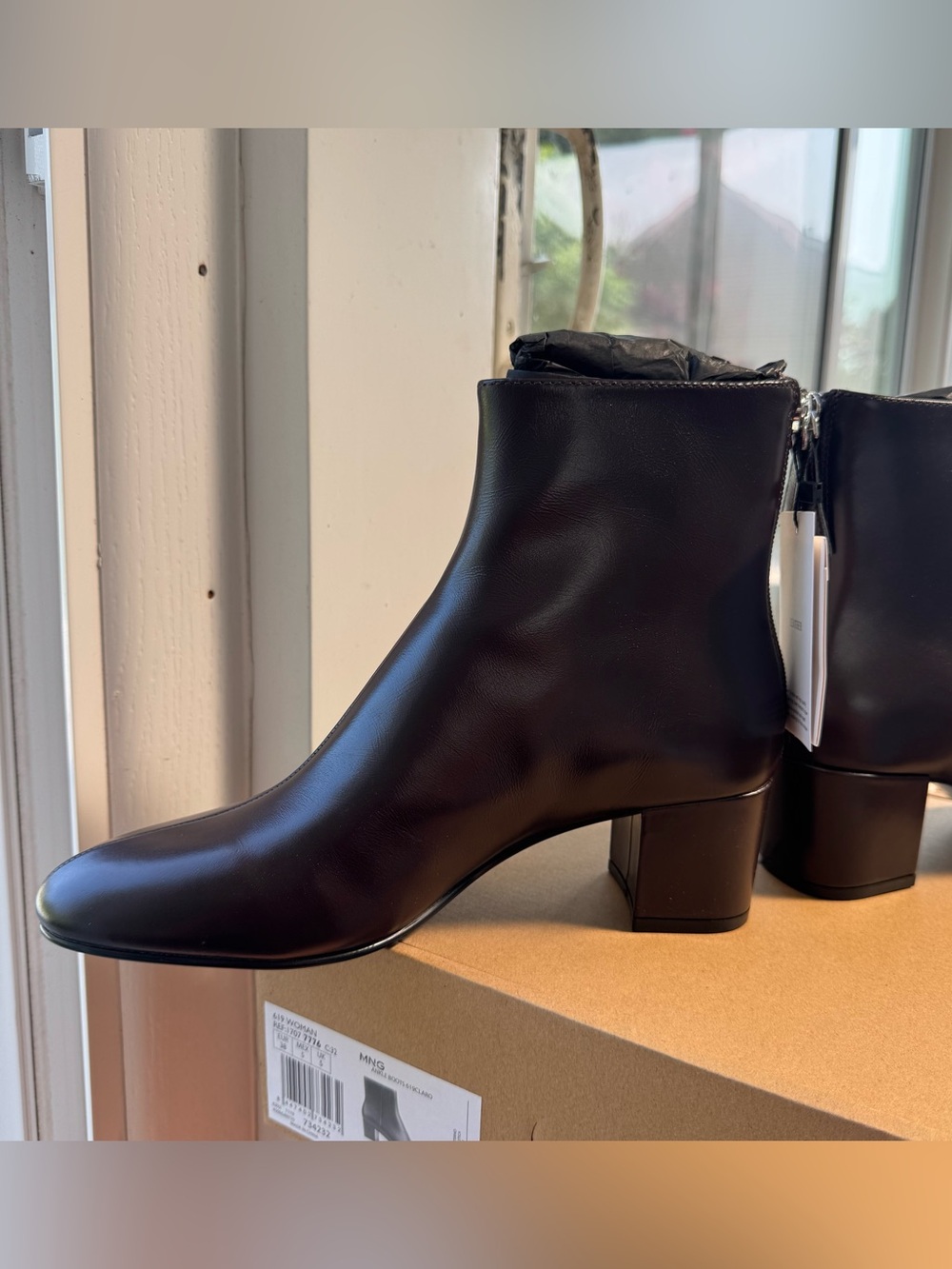 MANGO Claro Genuine Leather Ankle Boots Dark Brown Block Heel Women’s 7.5 NIB - Picture 9 of 16